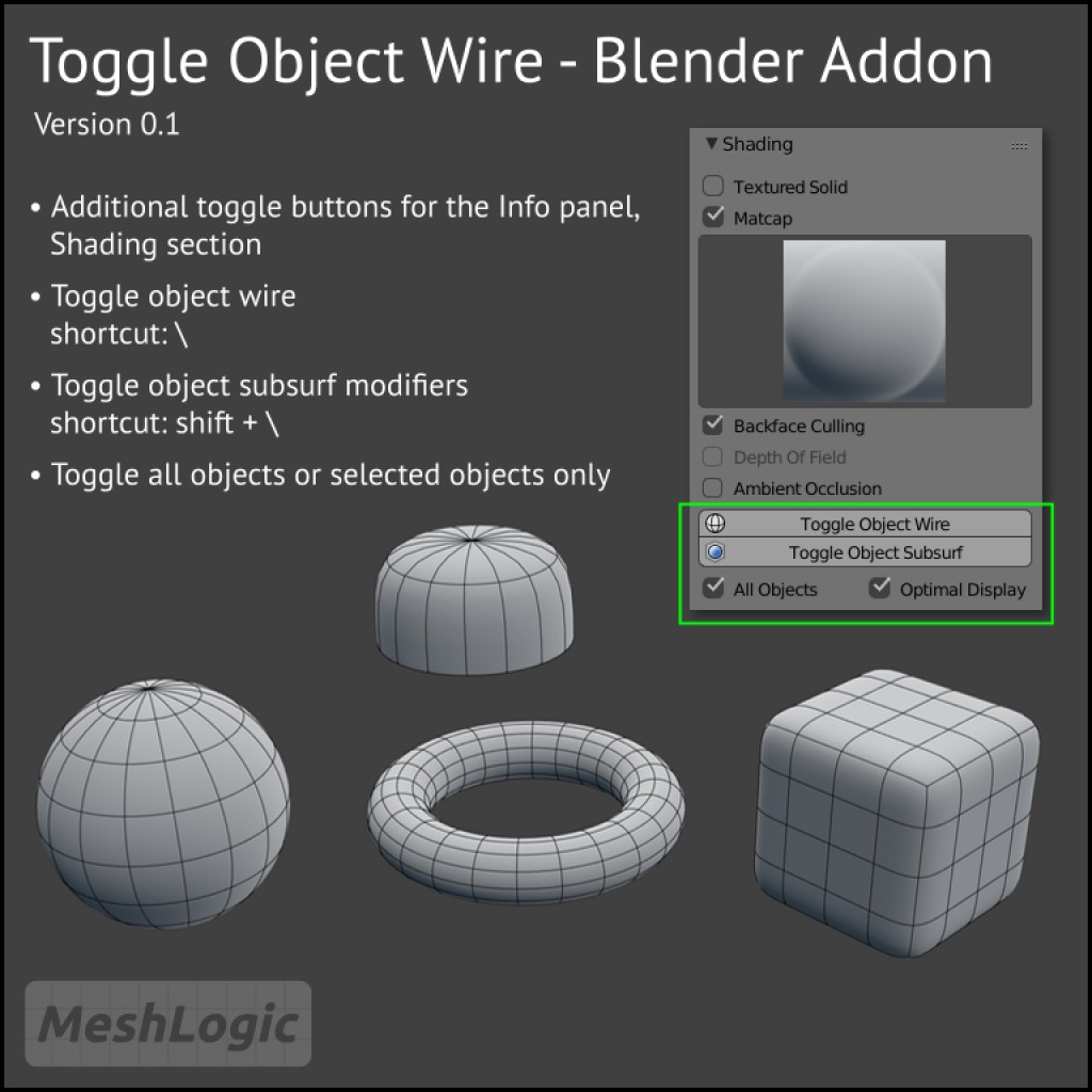Toggle Object Wire - Blender Addon preview image 1